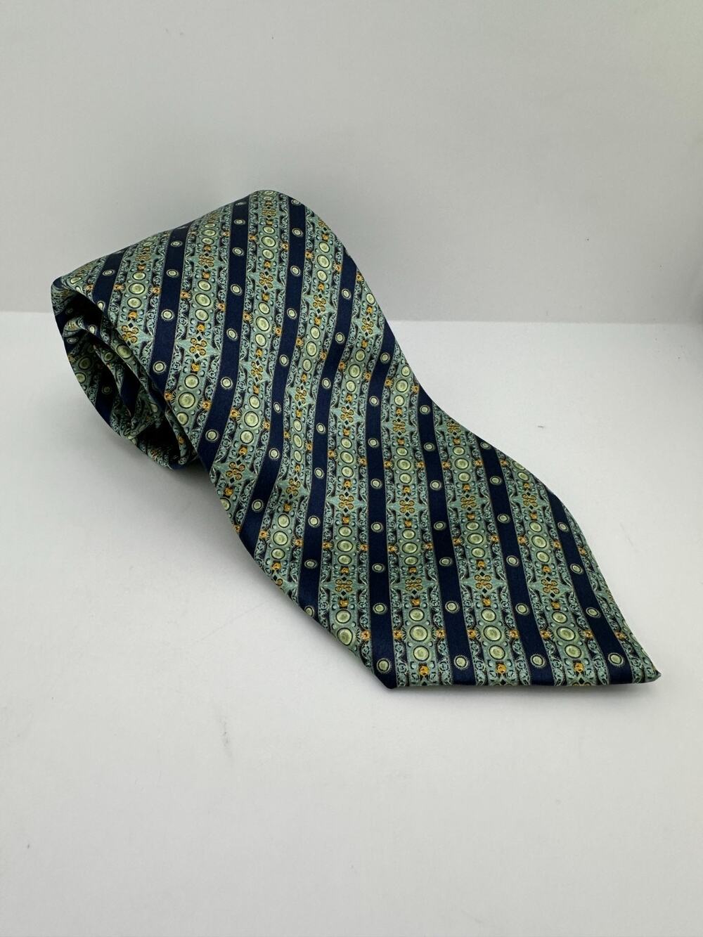 Stefano Ricci 100% Silk Blue Green Geometric Stripe Tie Made in Italy NWOT
